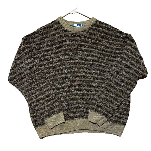 Vintage Towncraft Sweater L Made in Korea Fuzzy Textured 90s Earth Tones Knit - Picture 1 of 6